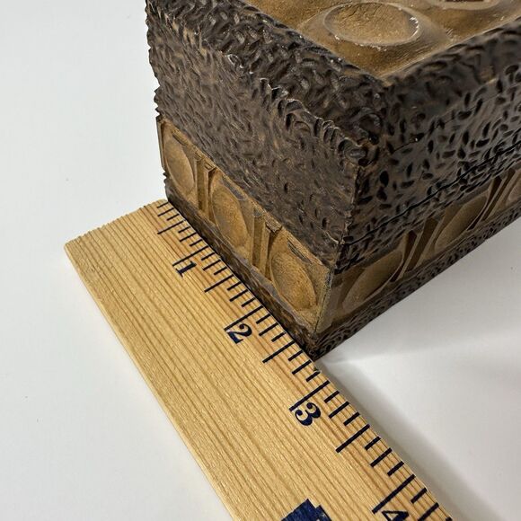 Vtg Wooden Carved 2 Deck Playing Card Box Hinged Heart Diamond Spade Club MCM - Picture 11 of 16